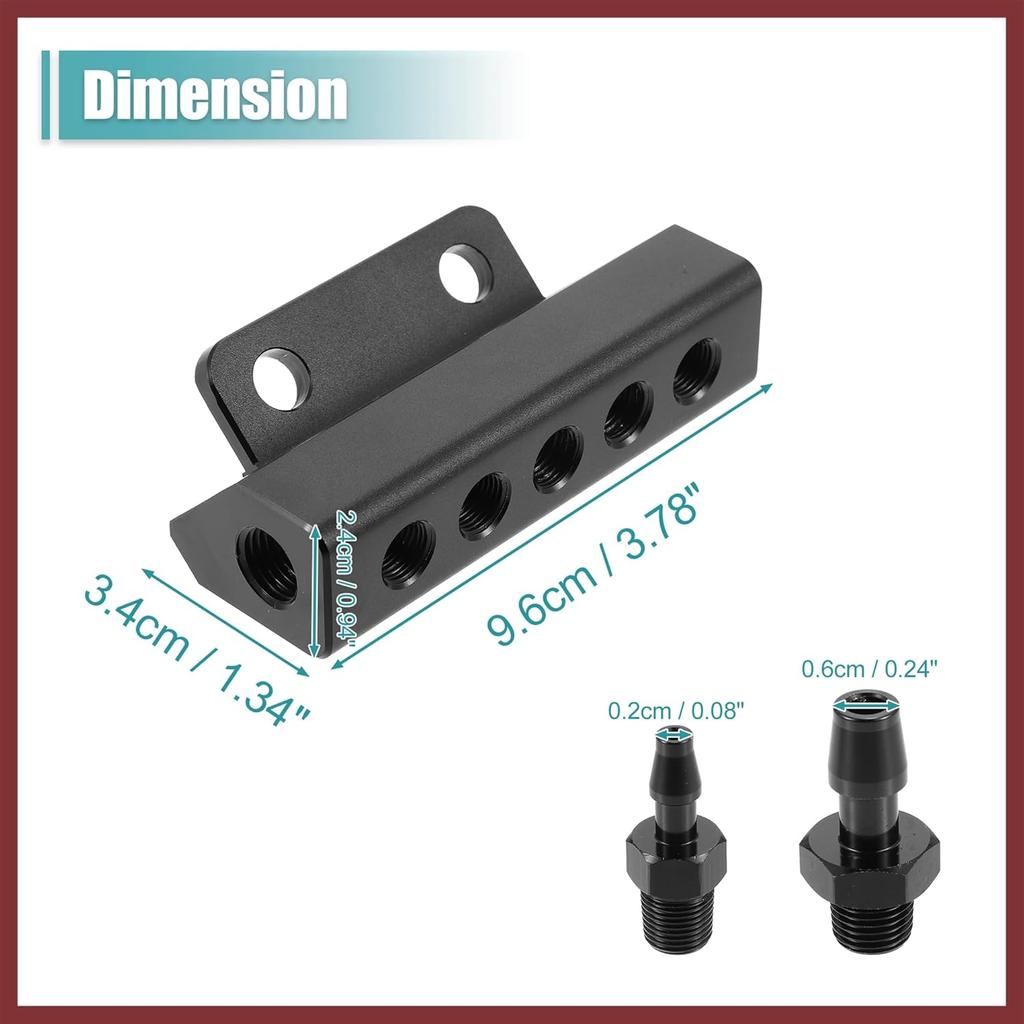 Universal Vacuum Manifold Kit 1/8" Ports 1/2" Interfaces Block Intake Manifold for Car Fuel Gas Wastegate Turbo Boost Replace Parts
