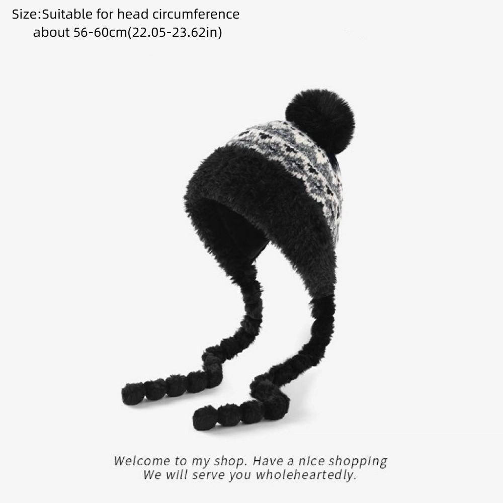 New Warm Warm Ear Protection Hat Ethnic Style Thick Plush Ear Protection Hat Pompom Fluffy Cute Bucket Hat for Women