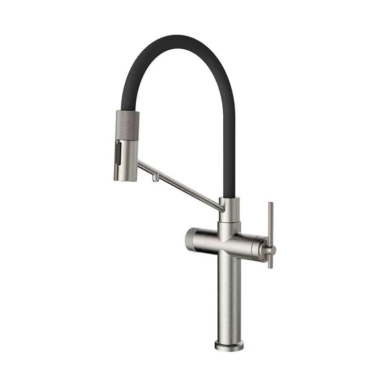 Gray Brass Kitchen Sink Faucet Pull Down Spring Single Lever Hot Cold Mixer Water Kitchen Sink Faucet Dual Spout Nozzle