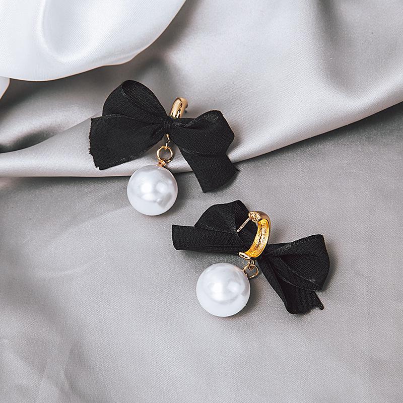 Silvernadel Lange Quaste Perle Schleife Ohrringe