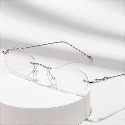 Ovale randlose optische Brille ohne Stärke für Damen, trendige Damen Blaulichtblockierende Brille Silber Gold Stern Accessoire Brille
