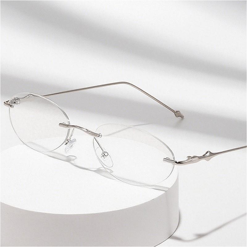Oval Rimless Optical Plain Glasses for Women Trendy Ladies Blue Light Blocking Glasses Silver Gold Star Accessory Eyewear