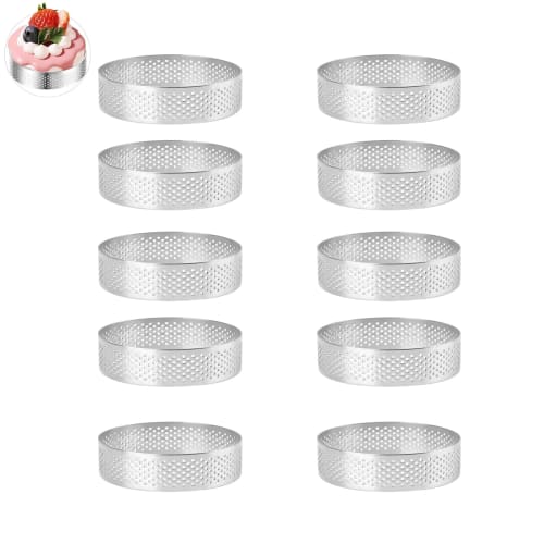 Aquafix Stainless Steel Tart Rings, Pack of 10, Cake Molds, Baking Tart Rings, Kitchen Baking Molds, Heat-Resistant, DIY Tart, Cooking, Cake, Mousse,