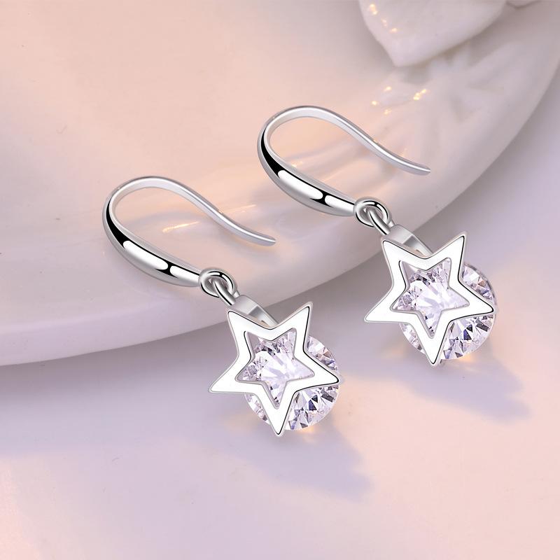 Rotating Cubic Zirconia Star Dangle Earrings for Women 1911031643529330 медный