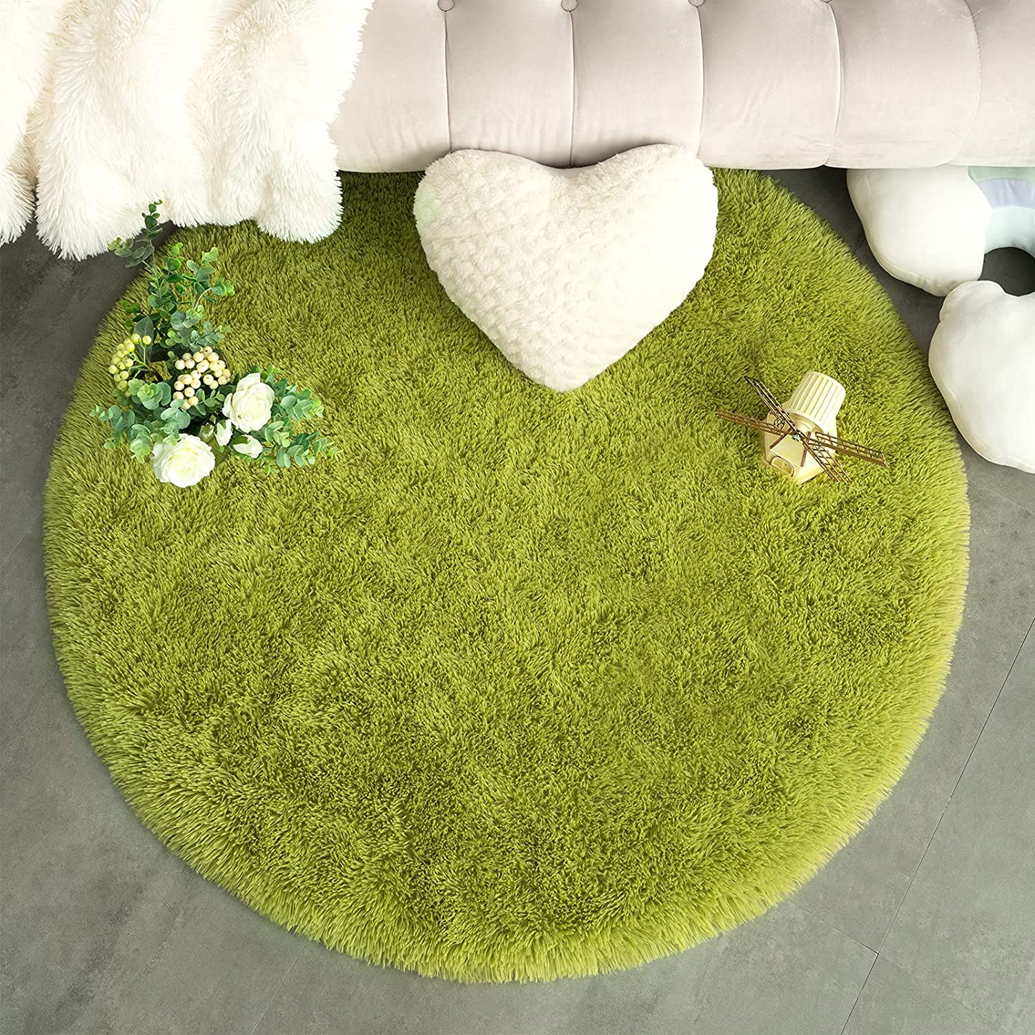 

100/120/140/160 Round Rug Fluffy Soft Area Rugs for Kids Girls Room Princess Castle Plush Shag Carpet Cute Circle Bedroom Decor 40cm diameter
