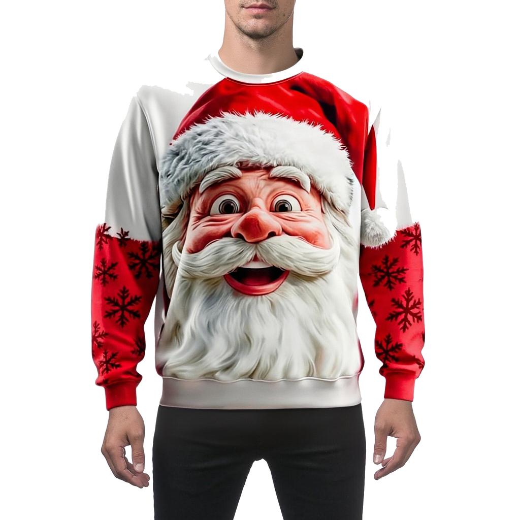 Men's Christmas Printed Round-neck Sweatshirt, Men's Fashionable Casual Pullover, Christmas Long-sleeved Sweatshirt