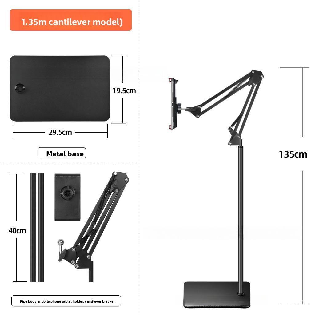 Metal Cantilever Floor Stand Phone Selfie Live Streaming Video Watching Lazy Square Base Folding Tablet Bracket Grip