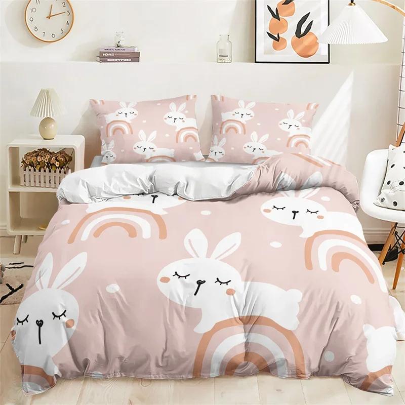 Cartoon Rabbit Duvet Cover Easter Bedding Set Animals Pattern Festival Celebrate Comforter Cover Set Twin For Girl Nursery Child