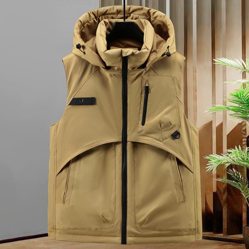 

Мода больших размеров L-8XL Зимние мужские пальто Водонепроницаемые Толстые Теплые Жилеты С капюшоном Повседневные Куртки без рукавов 2XL хаки