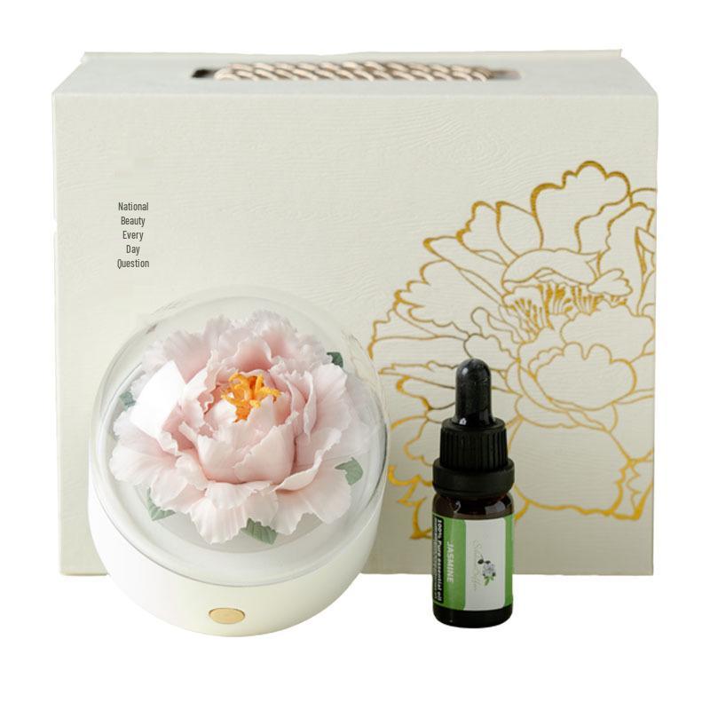 Porcelain Peony Eternal Flower Night Light Ornament with Aromatherapy