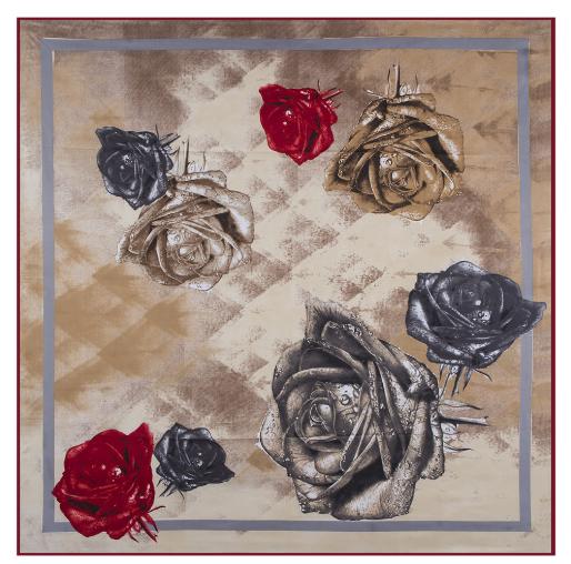

New Hot Brand Shawl 100% Twill Silk Scarf Rose Flower Hijab 130cm Square Scarves Print Kerchief Woman Headband Scarf&Wraps 130X130CM