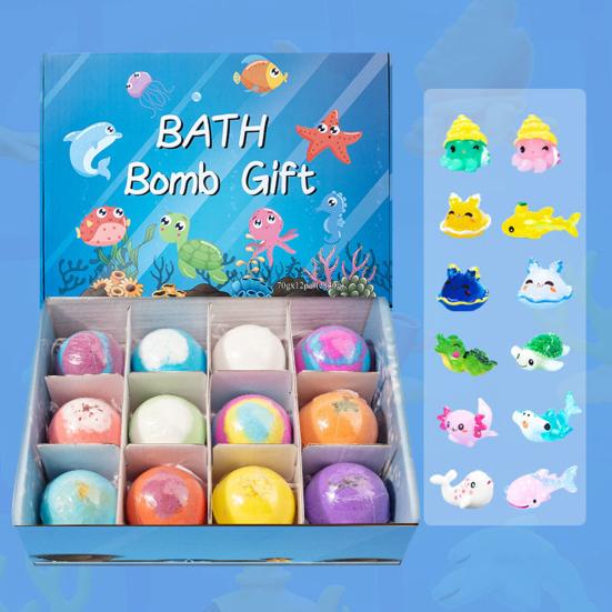 4/6/12 Stück Kinder Badesalz-Badekugeln mit Spielzeug darin Pflanzen Ätherische Öle Handgemachte Sprudelbälle Trockene Haut Feuchtigkeitsspendende Duschkugel Entspannung Spa Geschenk