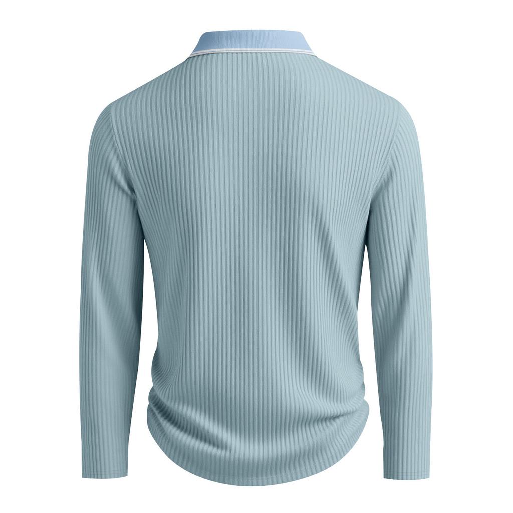 Men's Long Sleeve Polo Shirt Classic Button Placket Business Casual Golf Top for Spring Fall Wear