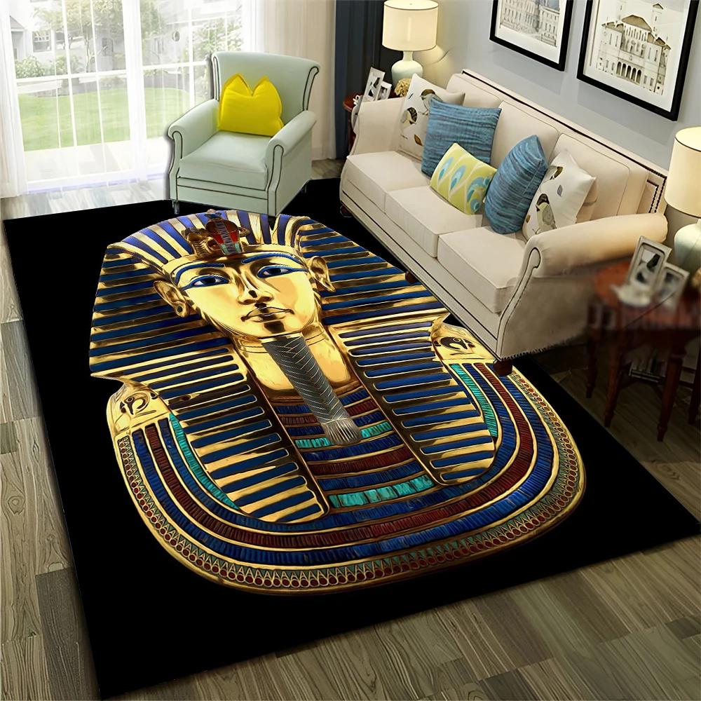 Pharaoh Egyptian Mythology Hieroglyphics Carpet Rug for Home Living Room Bedroom Sofa Doormat Decor,Area Rug Non-slip Floor Mat