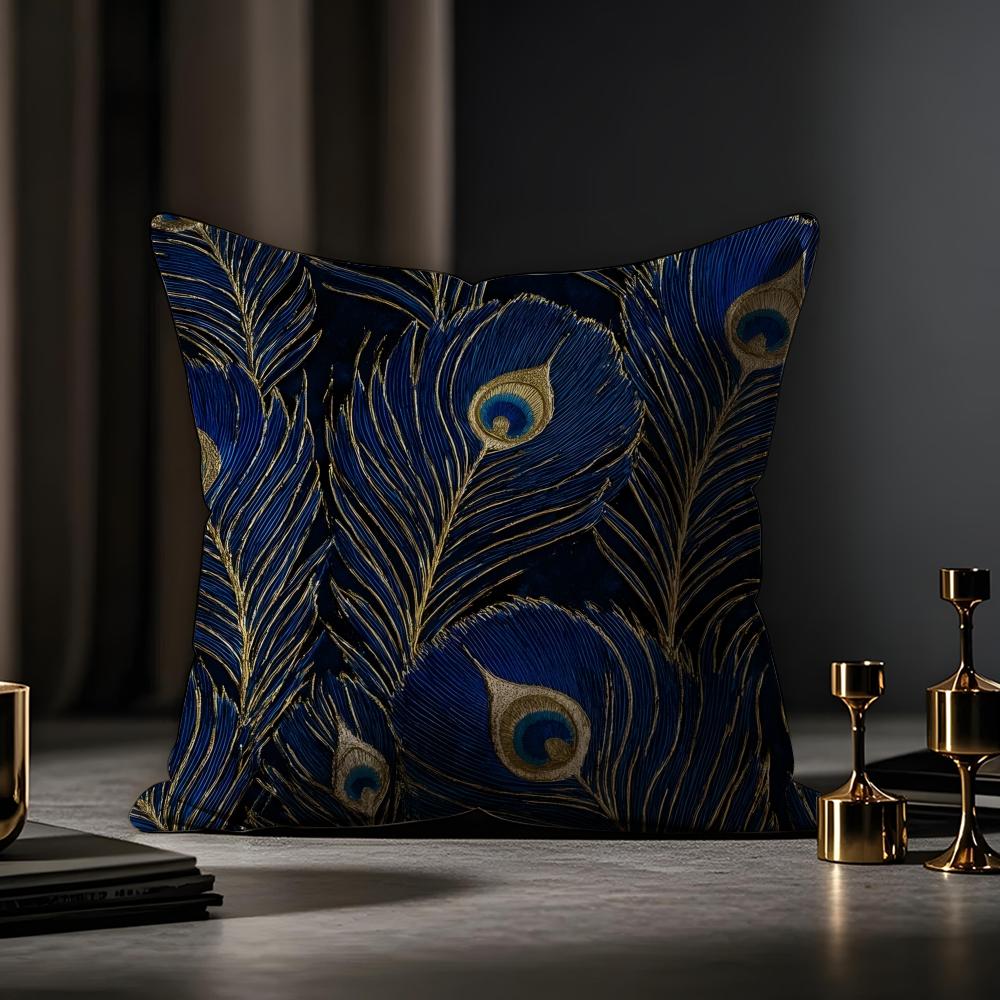 Peacock Texture Cushion Cover Anti-dustmite Pillowcase Invisible Zipper Silky Short Plush Sofa Cushion Cover