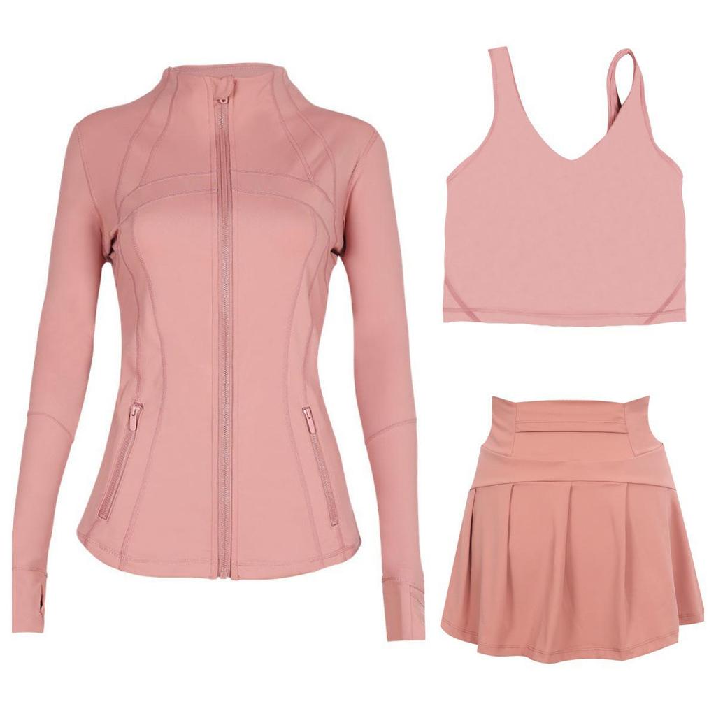 LULU Women's Activewear Set: Tennis Skirt, Stand-up Collar Jacket & Y-back Vest