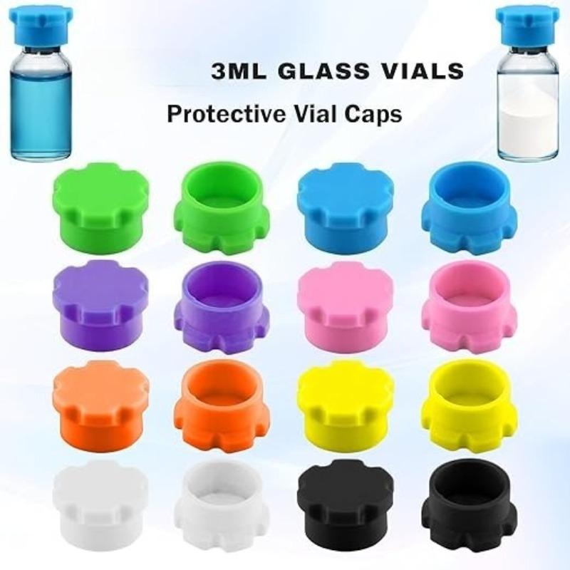 Peptide Vial Caps 3ml Glass Vials Silicone Reusable Seals Covers for 1/2/3ml Vials Fit Vial Holder Box Storage Accessories