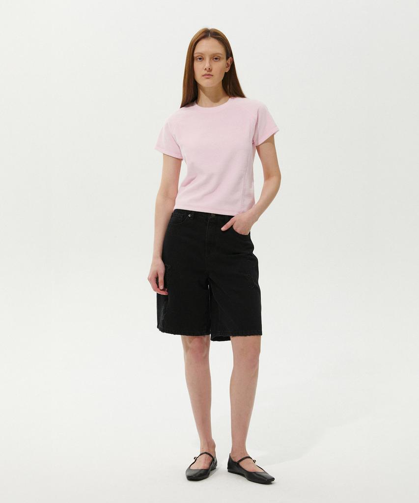 PLAC WOMEN Velour Raglan Short Sleeve T-Shirt Pink