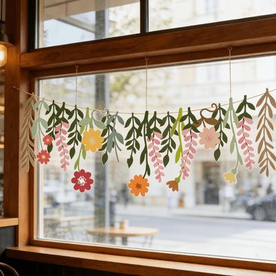 DIY Spring Flower Banner Handmade Paper Fairy Leaves Floral Hanging Garland Wedding Baby Shower Birthday Party Backdrop Decoration