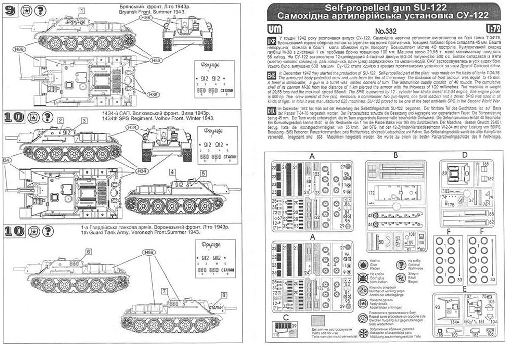 Unimodel 1/72 scale Soviet SU-122 Self-Propelled Howitzer Plastic Model Kit UU72332