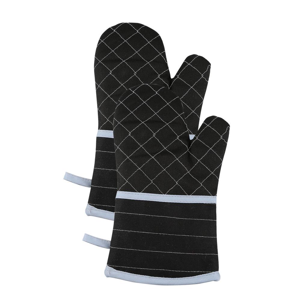 1 Pair Extended Oven Mitts Heat-Insulating 260 celsius Celsius500 degrees F Kitchen-Gloves Thick Terrycloth Lining Grids Horizontal Stripes Pattern fo