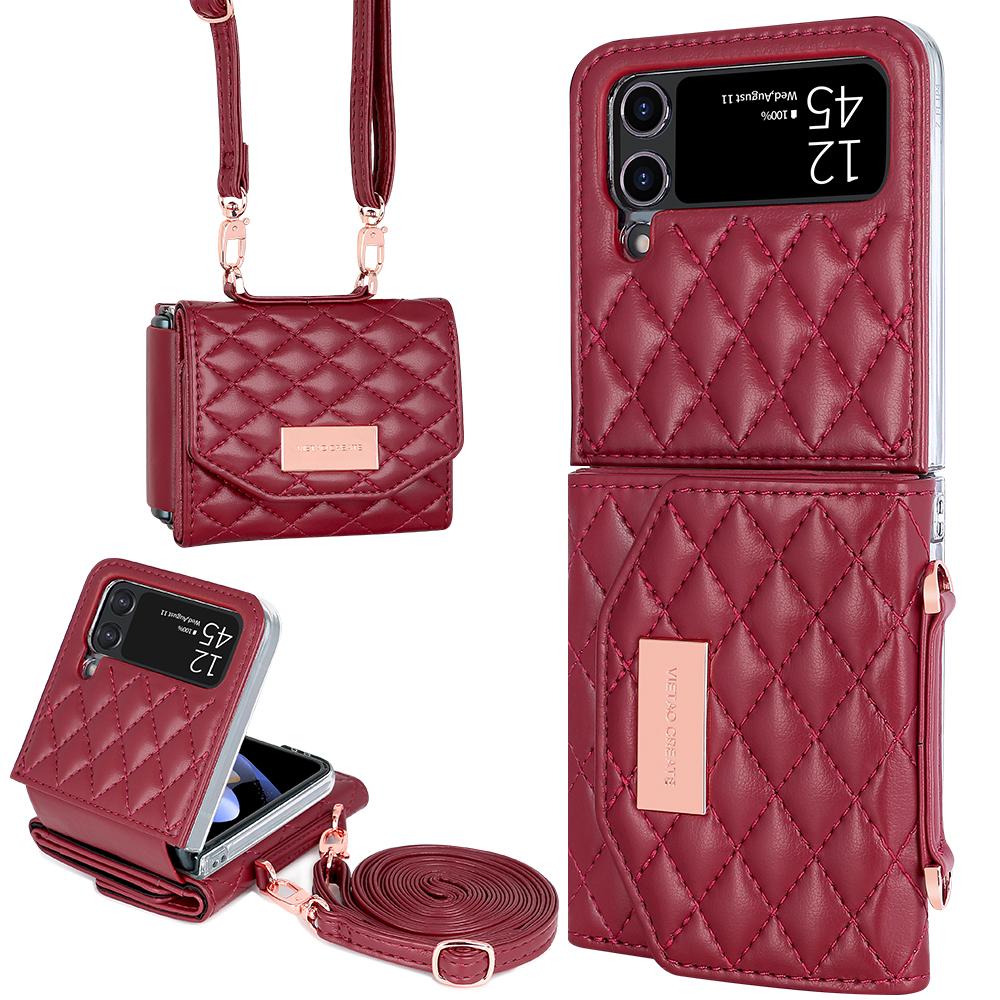 Z Flip 7 Leather Wallet Phone Cases with Cross Body Strap, Gilrs Purse Phone Case for Samsung Galaxy Z Flip 6 5 4 3, Pink