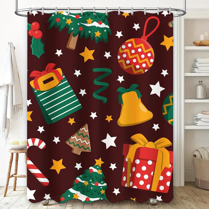 Tu Christmas Shower Curtain Festive Holiday Decor Waterproof Bathroom Set Holiday Xmas Pattern Backdrop