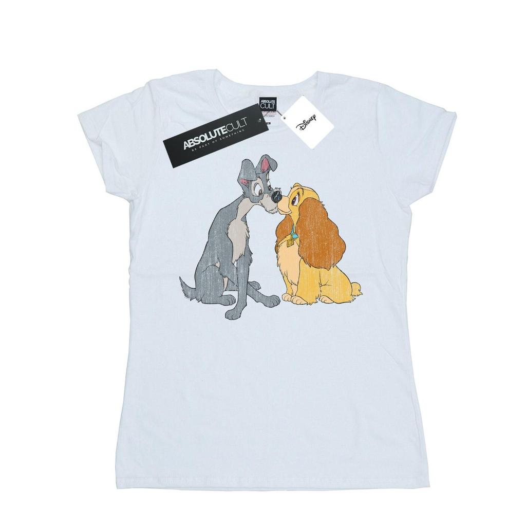 Disney Womens/Ladies Lady And The Tramp Distressed Kiss Cotton T-Shirt