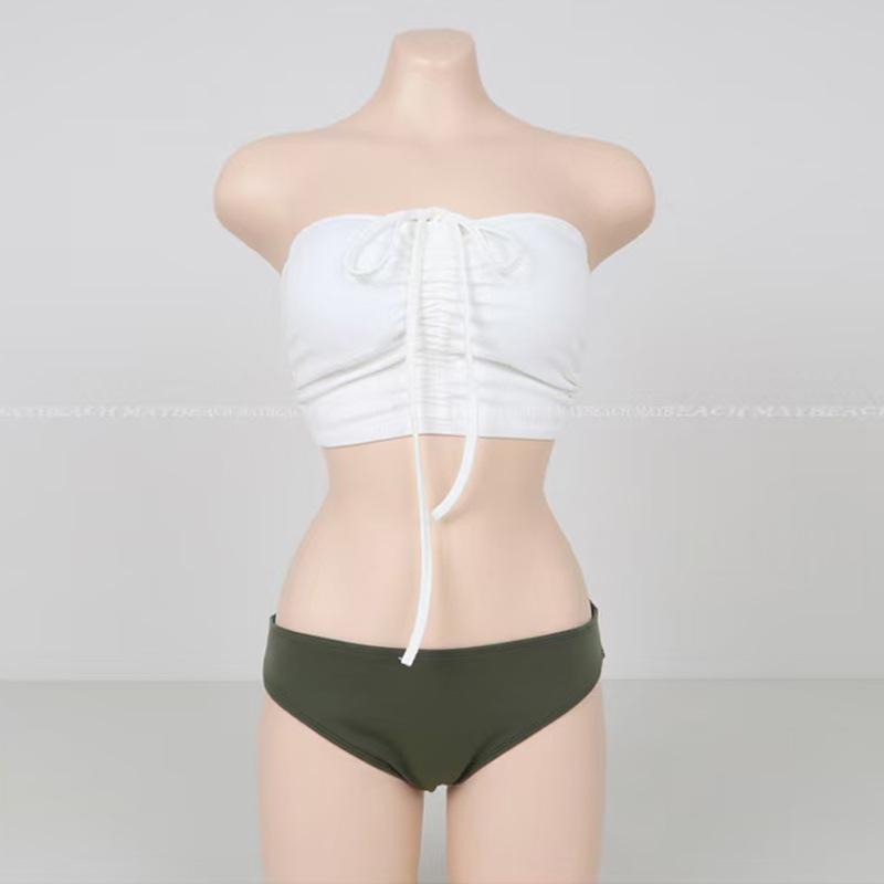 Korean Style Sexy Push-up Bandeau Halter Color Block Bikini
