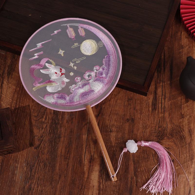 Chinese Double-Sided Embroidered Round Fan for Hanfu or Qipao Dance Performances