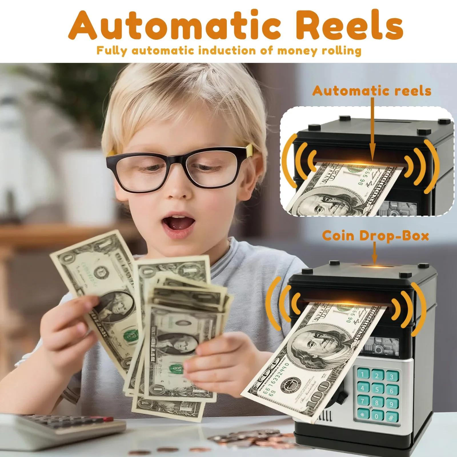 Electronic Password Money Bank Piggy Bank Safe Box Automatic Deposit ATM Cash Coins Saving Box Kids Birthday Toy Christmas Gift rosa