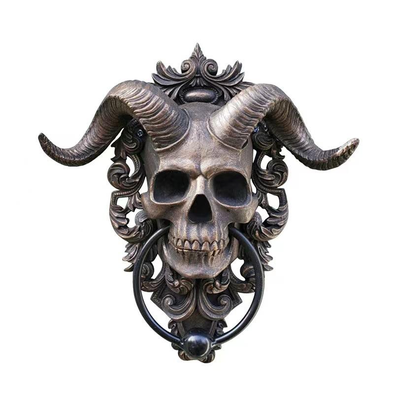 Satan Sheep Head Door Hanging Decorative Items Home Devil Sheep Head Statue Door Knocker Courtyard Large Devil Hanging Item