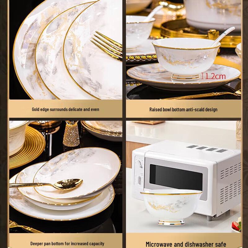 Boyido Nordisches Keramik Geschirrset - Goldener Bergsonnenschein (36-teilig, 6 Personen)