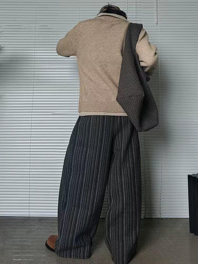2026 Trend Striped Wool Pleated Casual Pants - Versatile, Simple, Lazy Style