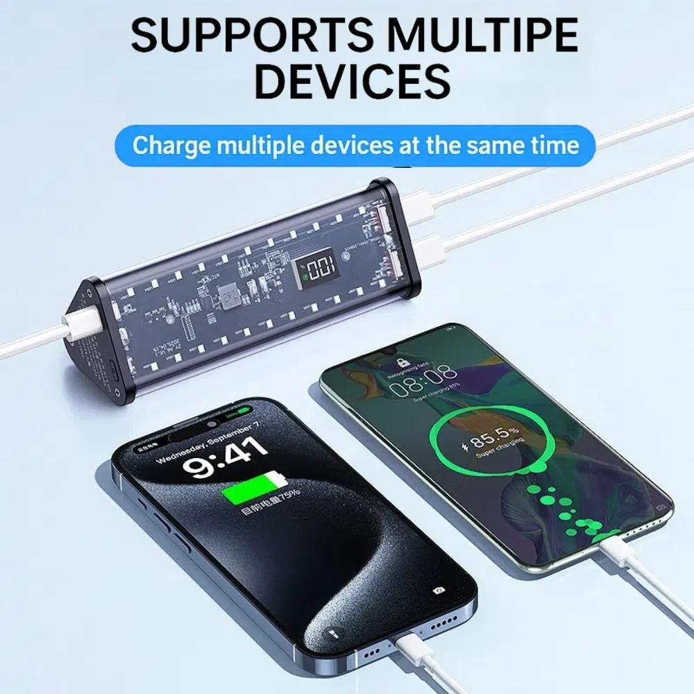 Transparent Shell 6*18650 Power Bank Case 22.5W Fast Charging LED Type C + Dual USB Port Battery Storage Box For iPhone Samsung