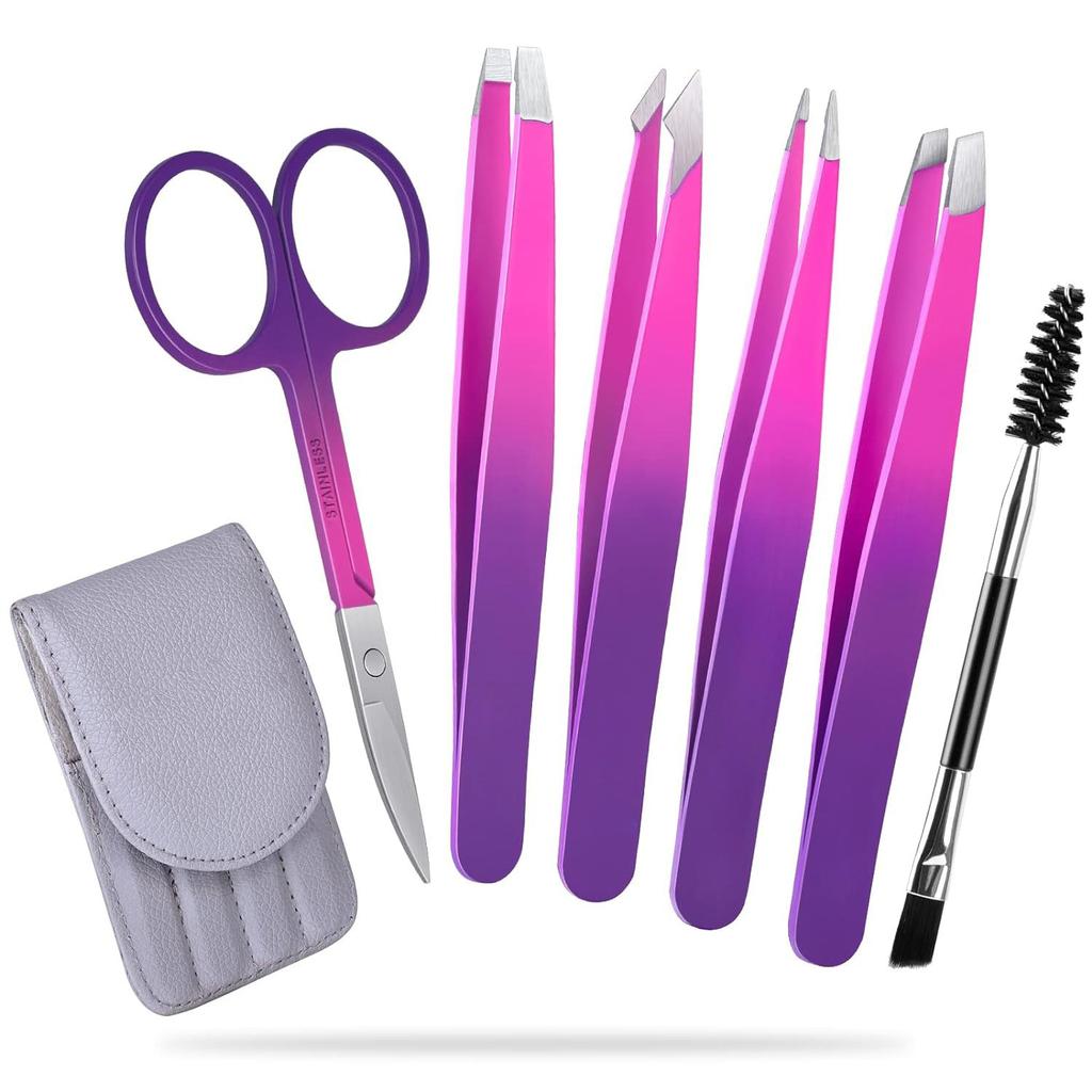 Beauty Tools Tweezers Lightweight Eyebrow Clip Set Makeup Tweezers Set Stainless Steel Gradient Color Tweezers For False Eyelash
