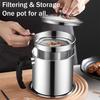 Stainless Steel Oil Can Container with Fine Filter Frying Oil Saver for Straining And Storing Cooking Oil Reuse 1.4L Capacity