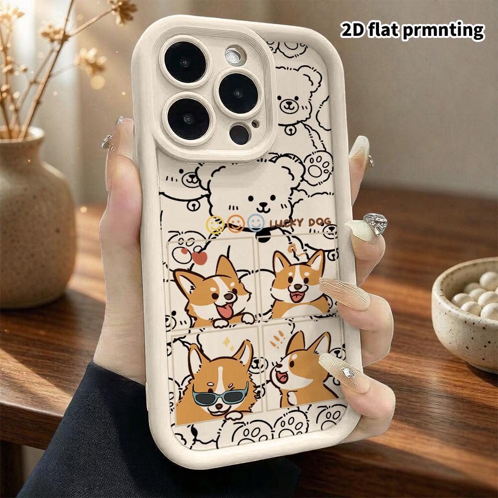 Phone Case: 2D flat design suitable for iPhone 18 17 16 15 14 13 Pro tiered protective case, four-grid corgi, Christmas and Halloween gift