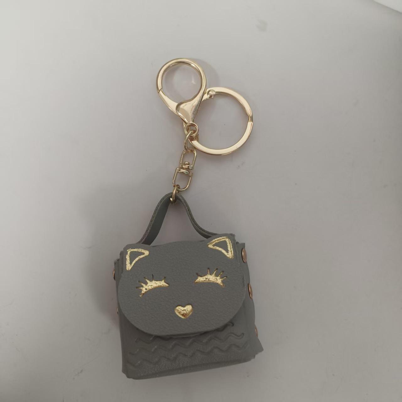 Cross PU Leather Cat Coin Purse Mini Keychain Pendant серый