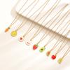 Cute Colored Drip Glaze Fruit Strawberry Lemon Avocado Apple Carrot Pendant Necklace for Women Sweet Stainless Steel Jewelry