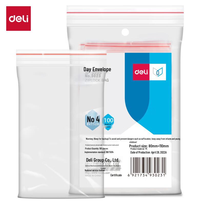 Deli 3023 Transparent Self-Sealing Storage Bags