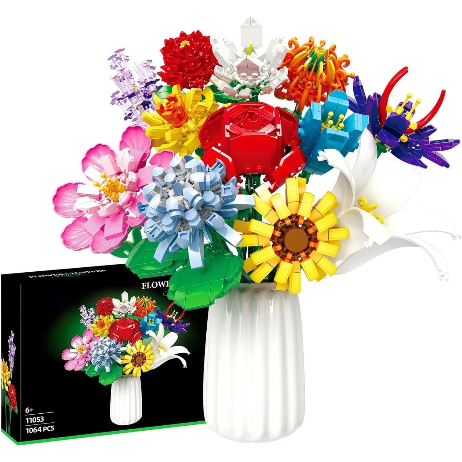 

Flower Bouquet Building Blocks Set-1064PCS, 12 Kinds of Flowers Botanical Collection, Assorted Flowers Brick Toys Creative Project Z001