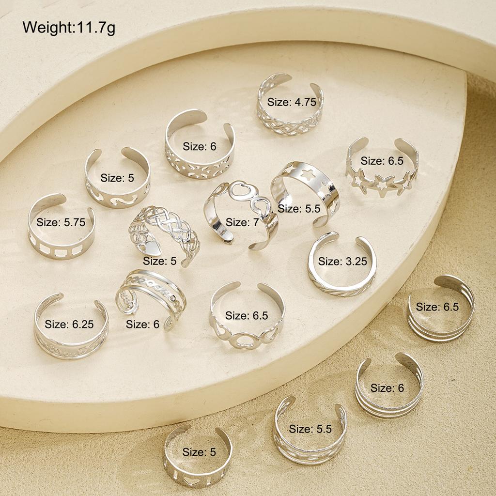 16Pcs/Set Creative Adjustable Toe Rings for Women Simple Silver Color Hollow Out Heart Star Foot Rings Set Fashion Jewelry Gifts