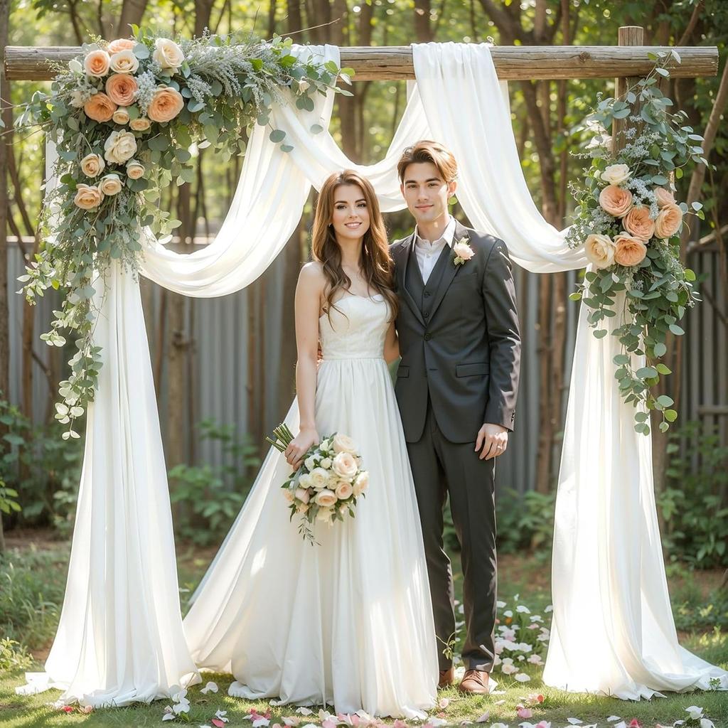 Wedding Arch Draping Fabric, Sheer Chiffon Arch Drape for Bridal Shower Backdrop Outdoor Party Arches Church Ceremony Decoration