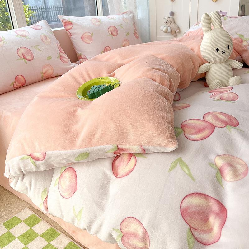 Thickened Milk Fleece Four-Piece Warm Coral Fleece Bed Sheet Quilt Cover Fleece Bedding Flannel