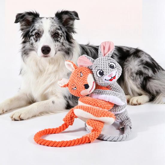 Interactive Toys for Bonding with Pets Dog Tug Rope Toy, Cute Fox Rabbit Squeaky Chew Toy Crinkle Paper, Soft Puppies Pull Medium Large
