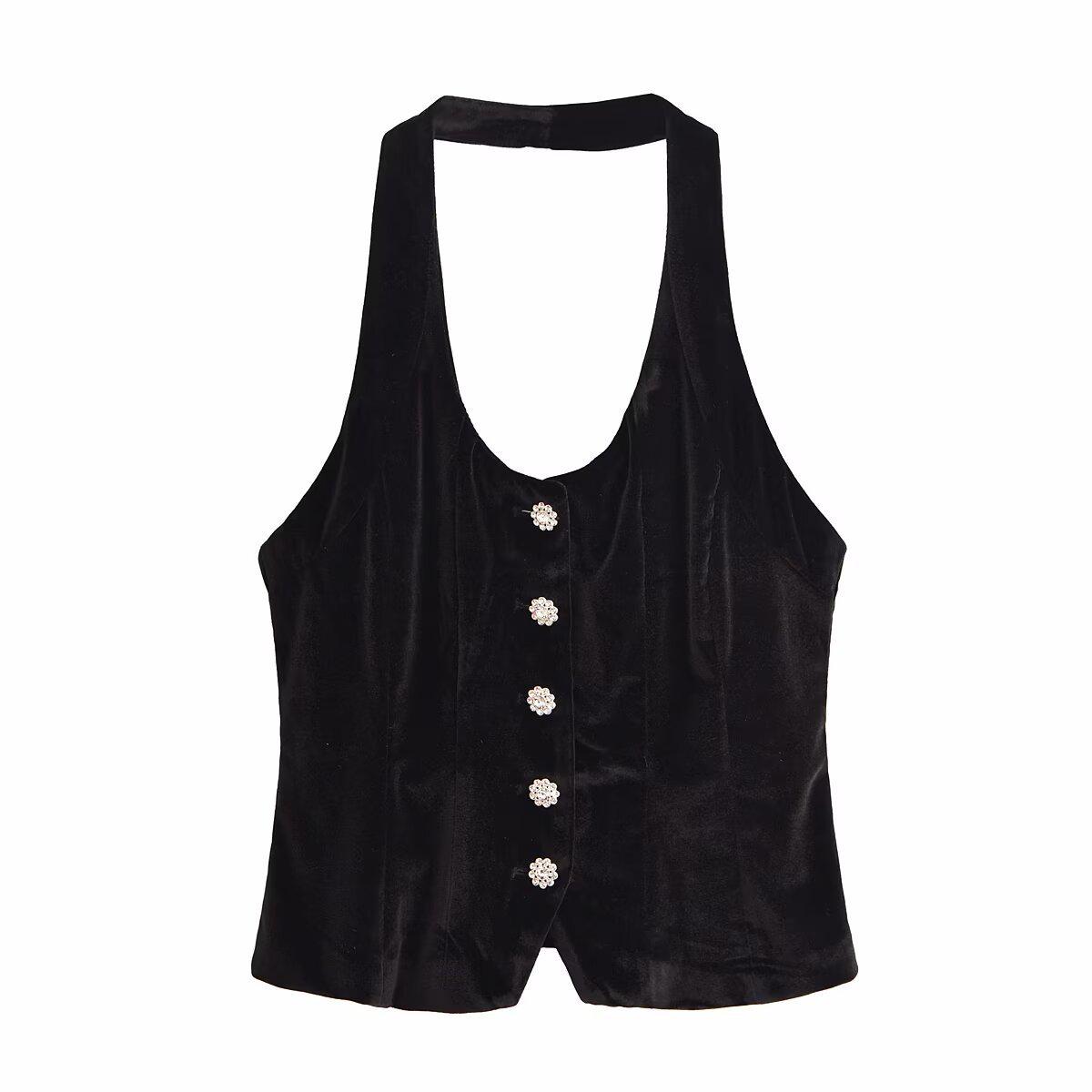 

Зимний женский модный бархатный жилет 2024 года с пуговицами-самоцветами M чёрный