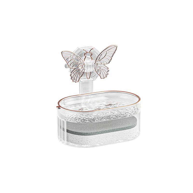 Bathroom Suction Cup Soap Holder Butterfly Design Double Layer Soap Box Drainage Water No Drilling Soap Storage Shelf