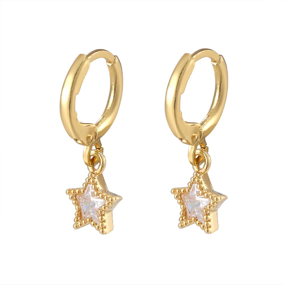 HECHENG ,1Pair ,Small Hoop Earrings ,Wholesale ,Fashion ,Zircon Gold Color Character Earrings ,For Women Zircon 1 pair
