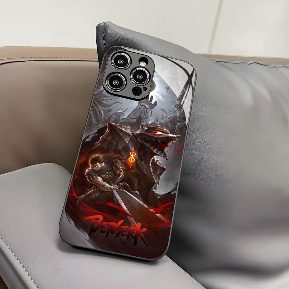 Berserk Japanese Anime Phone Case for Iphone 17 Air 16 15 14 12 11 13 Pro Max Mini X Xr Xs Puls Black Glass Cover